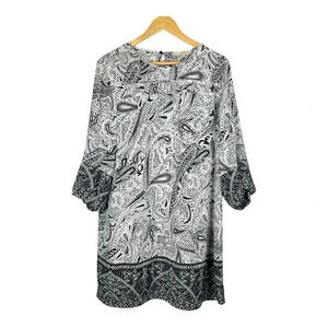 Loft Black &‎ White Paisley Print Shift Dress Colorblock Women Size Medium
